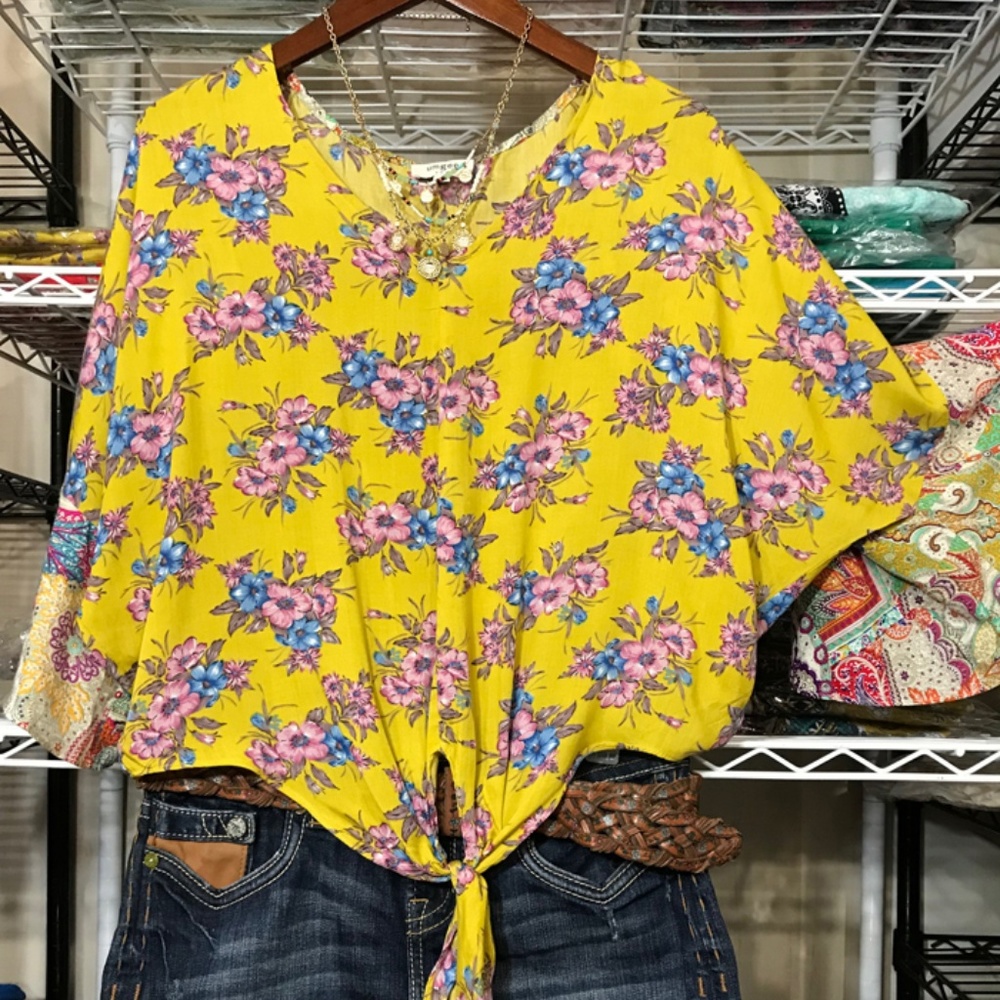 Sold Out UMGEE Contrast Sleeve Tie Front Top
